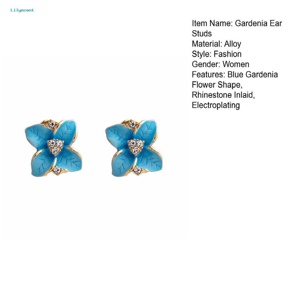 Lilyscent 1pasang Electroplating Women Stud Earrings Untuk Pacaran Bunga Gardenia Biru Women Ear Studs Jewelry Geometric