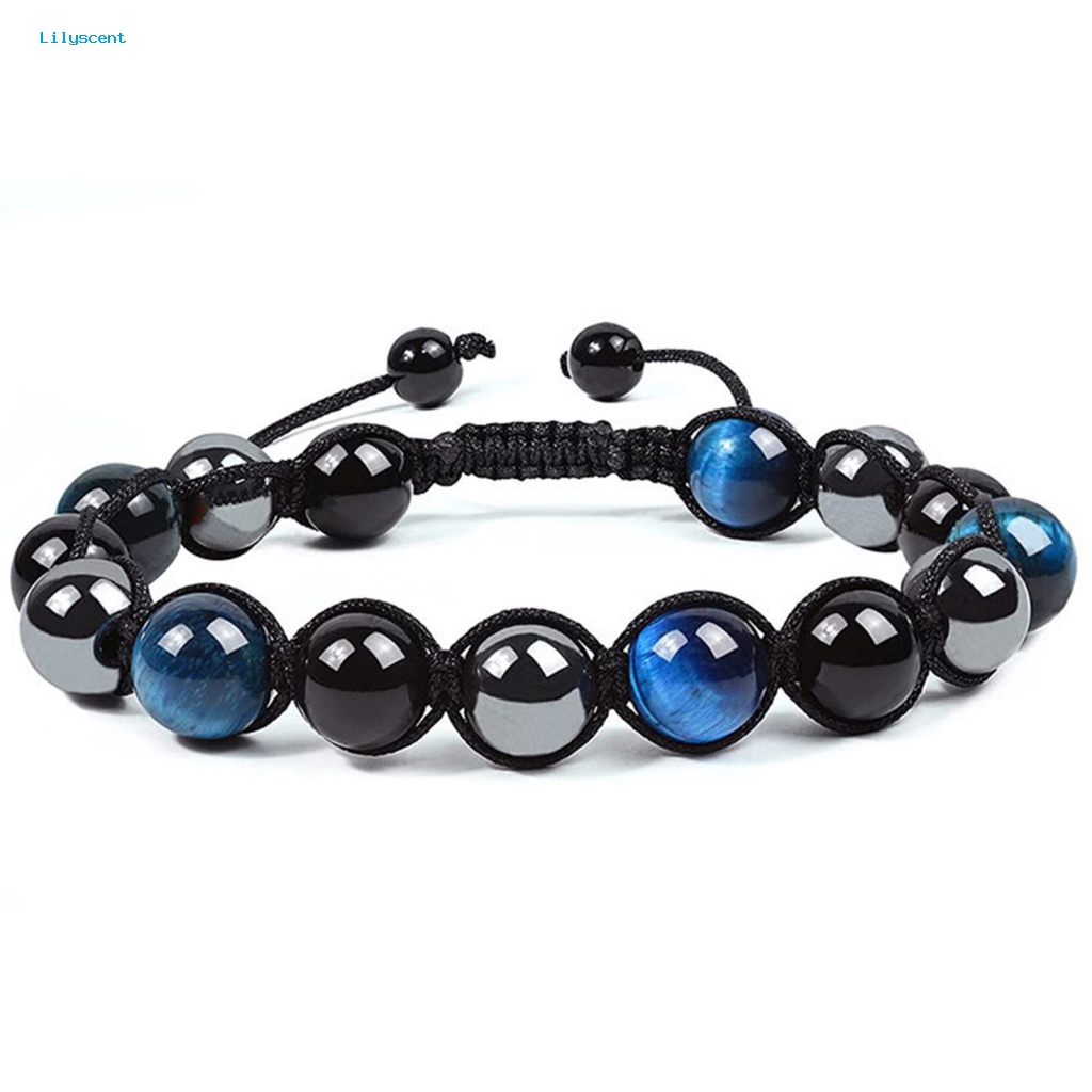 Lilyscent Gelang Manik-Manik Anti Luntur Perlengkapan Pesta Obsidian Hematite Pria Wanita Bracelet Glossy