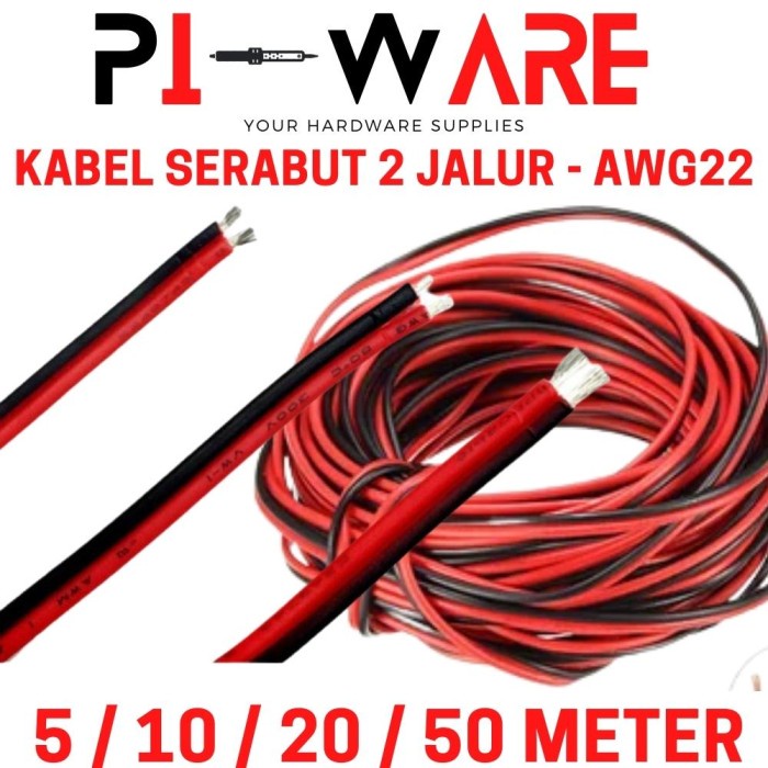 Kabel 2 Jalur AWG22 x 2 Tinned CU AWG 22 x 2 Serabut Merah Hitam Roll