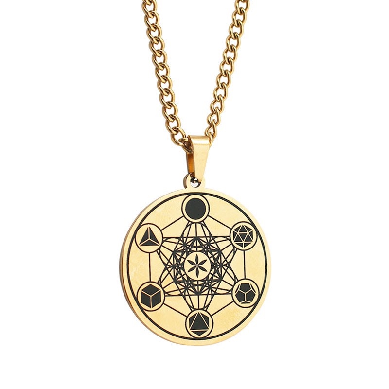 Z H Perhiasan Hip Hop Rock Stainless Steel Life Flower Metatron Life Angel Seal Solomon Liontin Pria Dan Wanita Fashion Baja Titanium Kalung Vintage Punk Aksesoris Pesta