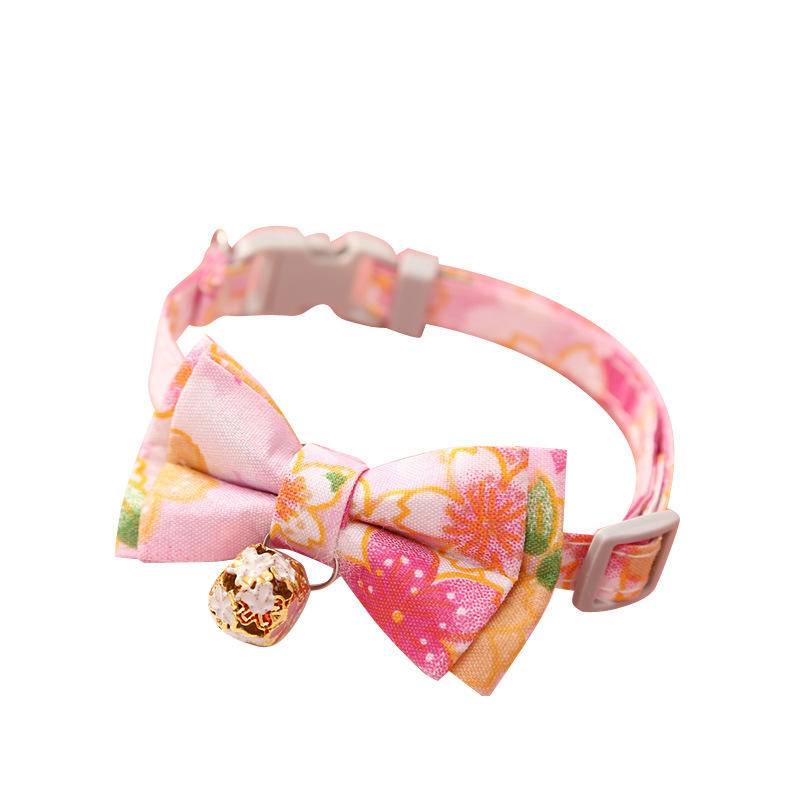 Pet cat collar flower bow with bell pendant print detachable bow tie cat dog adjustable Kalung Aksesoris