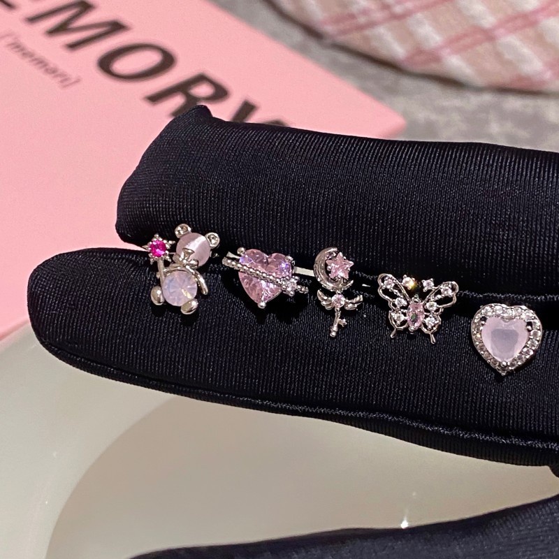 Manis Keren Y2k Pink Berlian Kupu-Kupu Anting Gaya Korea Zirkon Cinta Beruang Telinga Giwang Wanita Baja Titanium Anting Mini