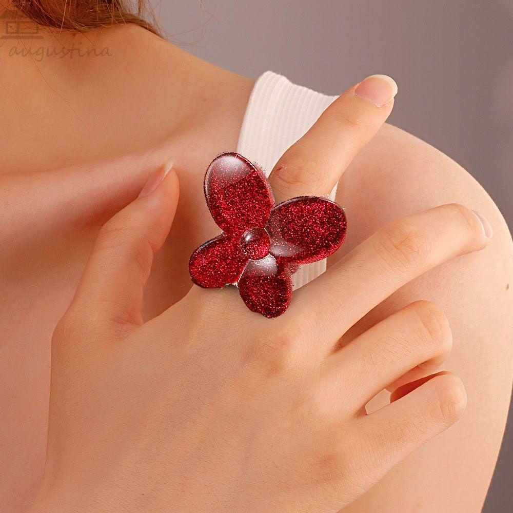 Cincin Jari Agustina Baru 2021wanita Perempuan Berbentuk Bunga Lucu Indah Sequin Chunky Thumb Ring