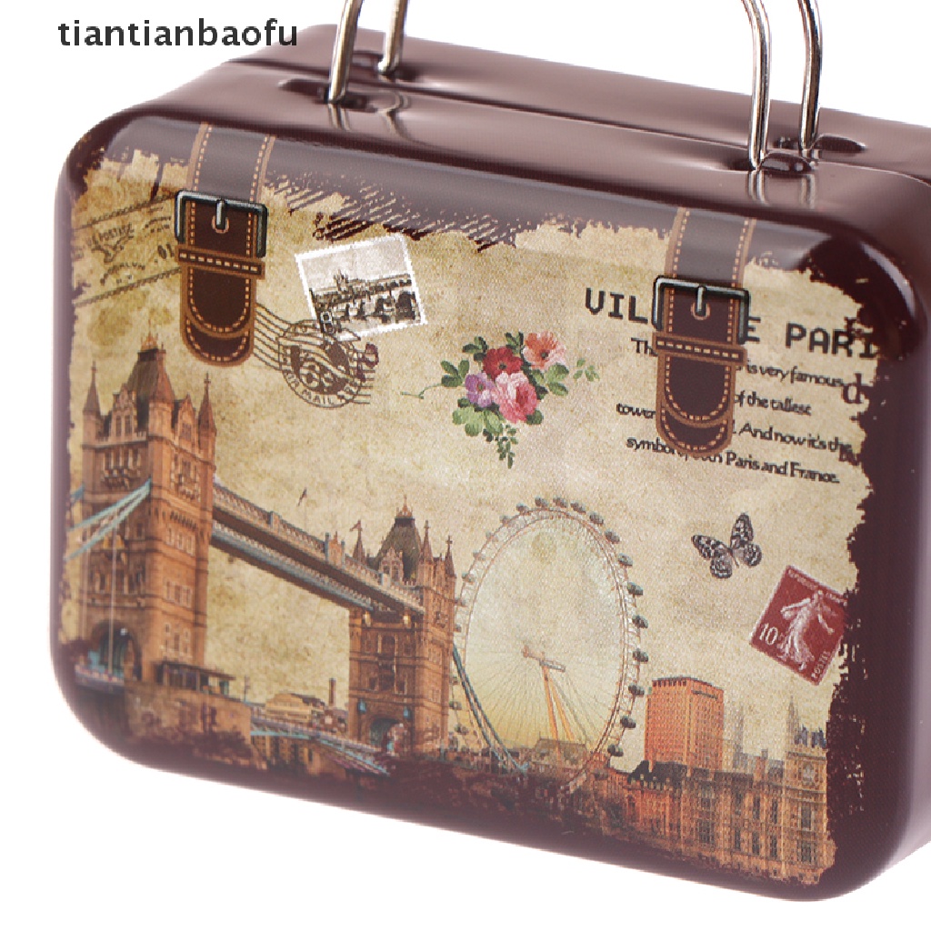 [tiantianbaofu] Retro Tempat Penyimpanan Kaleng Mini Kotak Persegi Panjang Tinplate Koper Permen Snack Organizer Butik