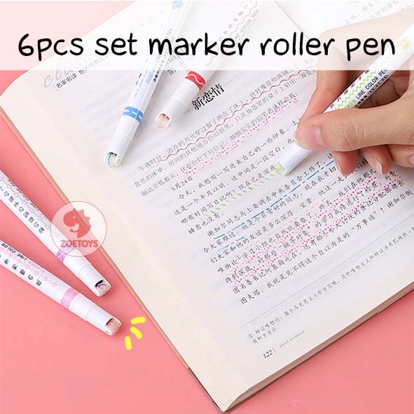 Zoetoys 6pcs Set Marker Roller Pen | Line Shapes Colorful Drawing Tools Art Stationery Supplies | Spidol Garis Bentuk Bunga Line Makers Set
