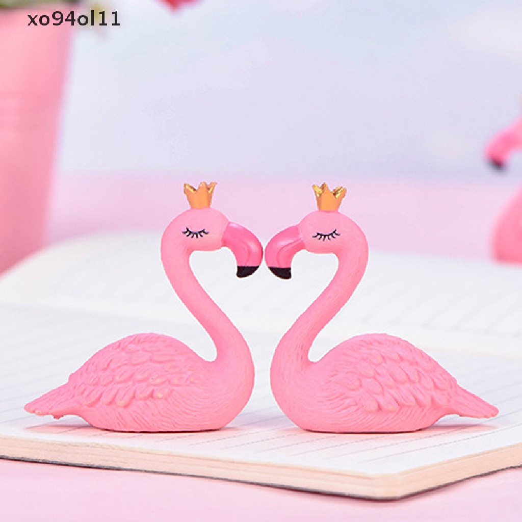 Xo Pink Resin Flamingo Figure Memakai Mahkota King Queen Hiasan Rumah Hadiah Pernikahan OL