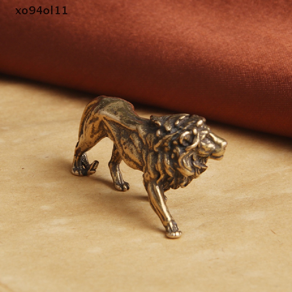 Xo Patung Miniatur Majestic Lion King Tembaga Murni Dekorasi Meja Craft OL