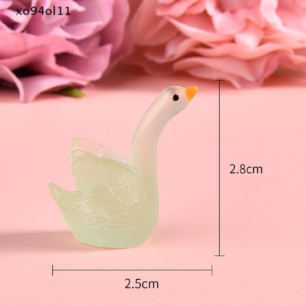 Xo 5pcs Ornamen Boneka Swan Luminous Resin Mini Menyala Dalam Gelap Dekorasi Rumah Mobil DIY OL