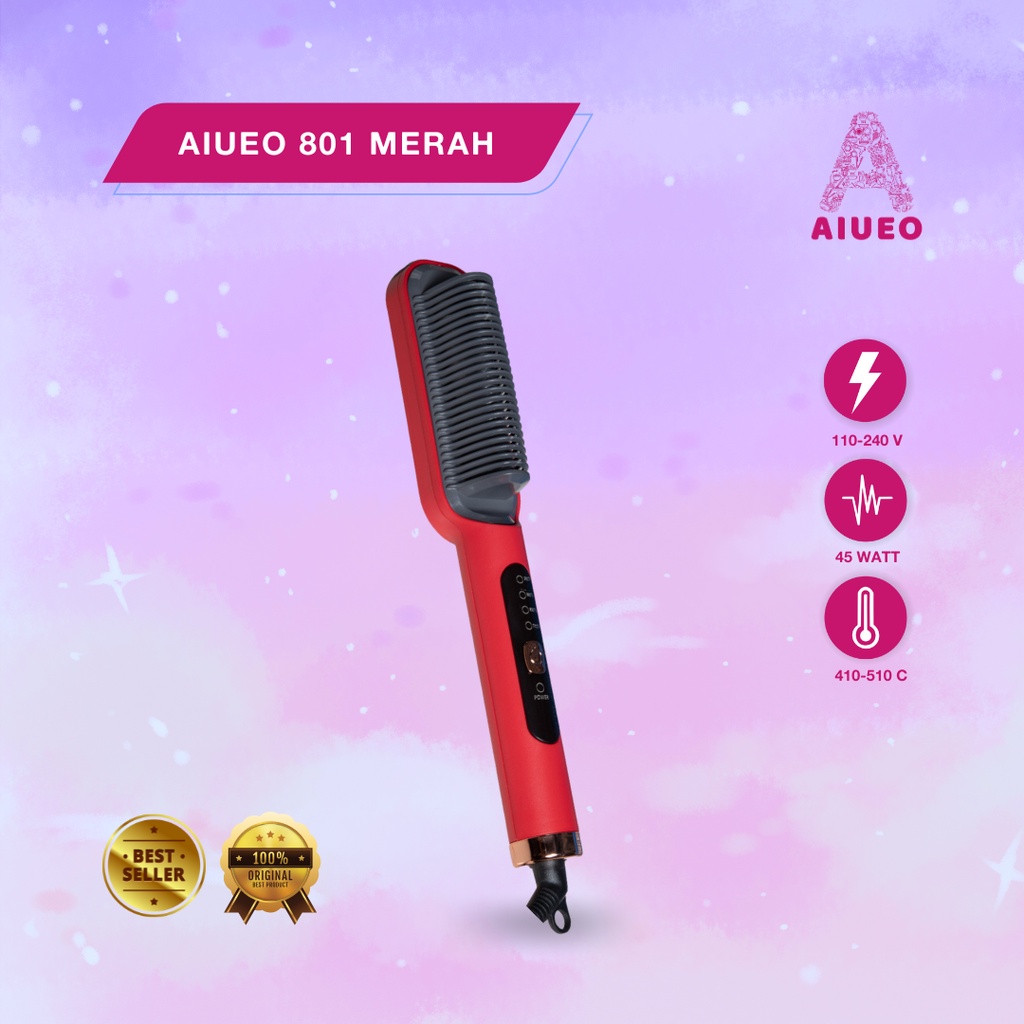 [GARANSI 18 BLN] •  AIUEO Catokan  Sisir Pelurus Rambut - Catokan Sisir Meluruskan Rambut Mudah Diatur Hair Straightener 801 Low Watt