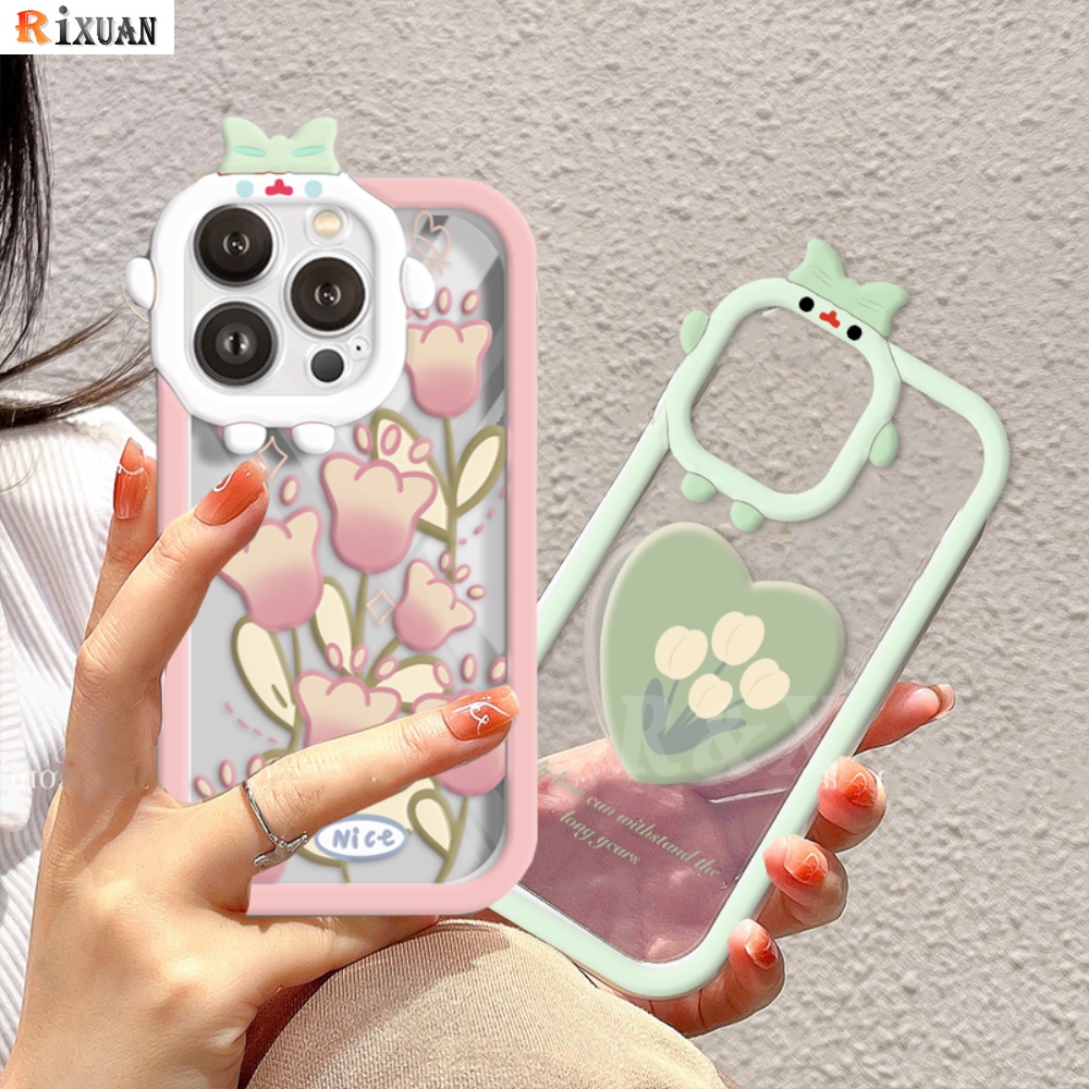 Redmi 12C 10C 10A Note 11 Pro Note 11S 9C 9A 10 9T 9 Note10 5G 10s Note9 Note9S Note8 Poco M5S X3 M3 Pro Lensa Monster 3D Tulip Floral Butterfly Bening Casing Ponsel RIXUAN