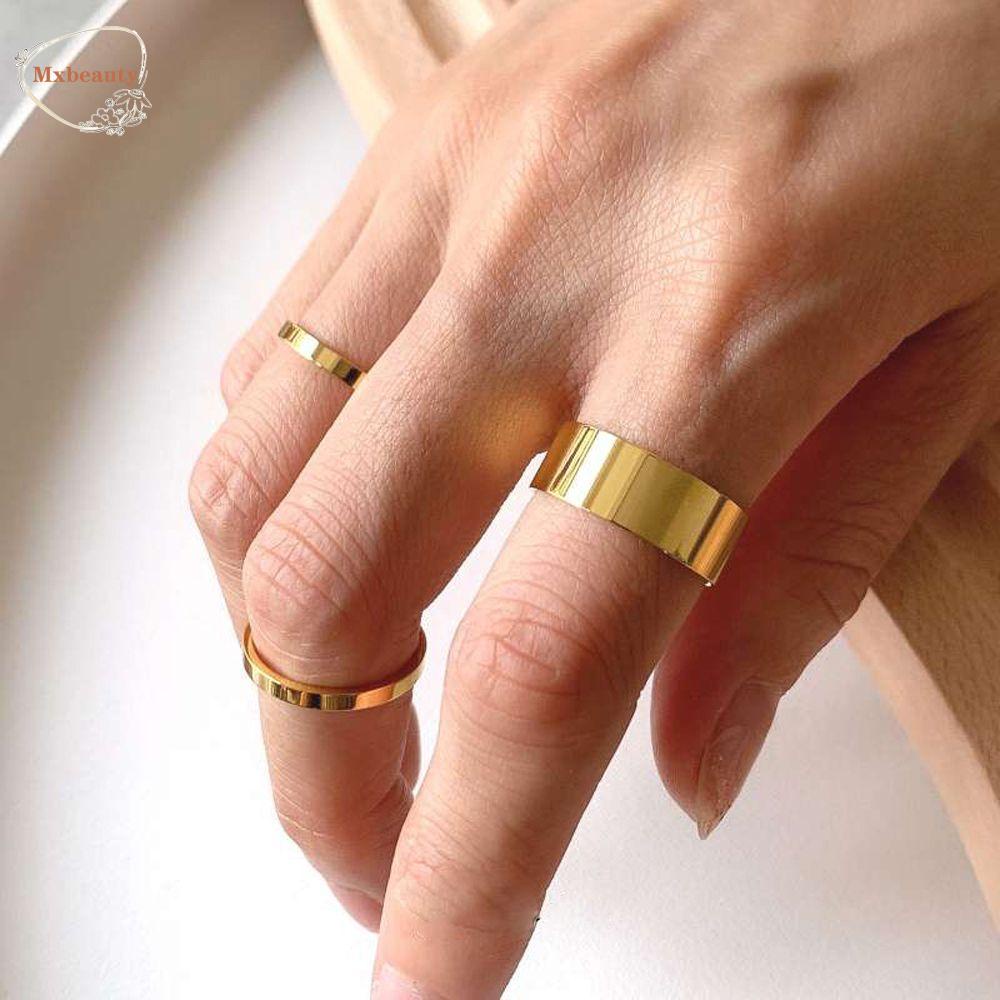 Mxbeauty Cincin Wanita Trendi Pasangan Sederhana Perhiasan Fashion Baja Titanium Lapis Emas