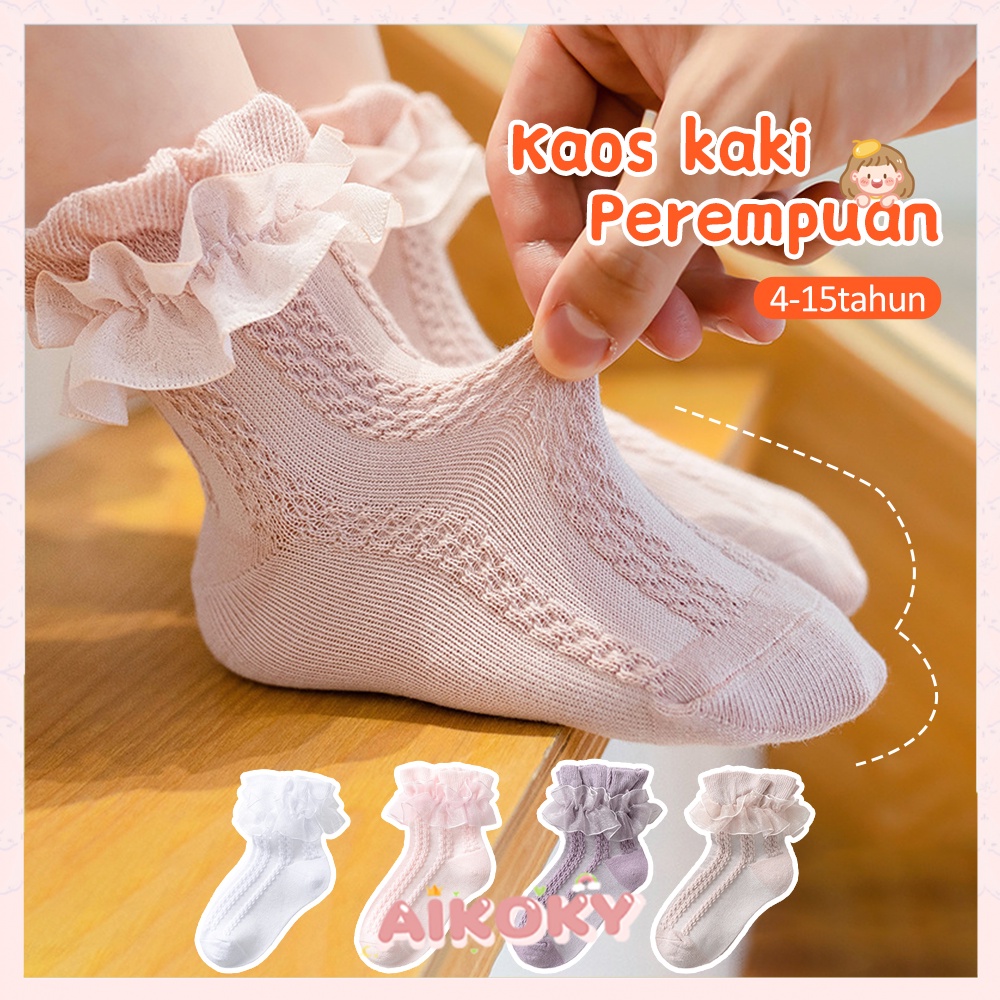 Aikoky Kaos kaki renda pesta anak perempuan / Kaos kaki renda bayi panjang 4-12 tahun