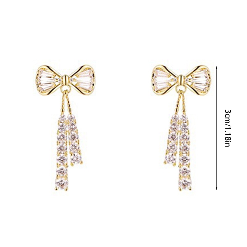 Indah Berlian Imitasi Busur Anting Drop Earrings Bling Cubic Zirconia Temperamen Anting Rumbai Untuk Wanita Berlapis Emas Pengantin Pernikahan Pertunangan Hadiah Anniversary