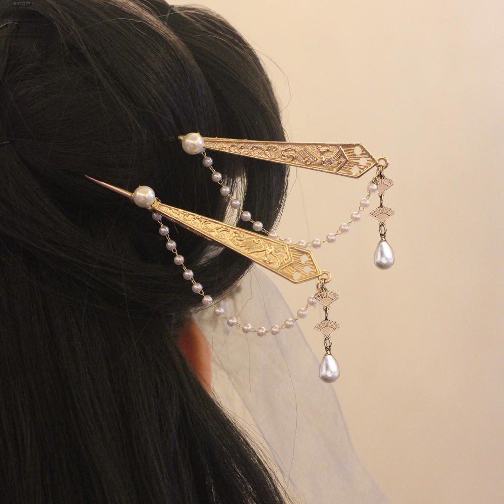 Agustina Wanita Stik Rambut Hiasan Kepala Vintage Bunga Mutiara Untuk Anak Perempuan Rumbai Garpu Rambut Cina