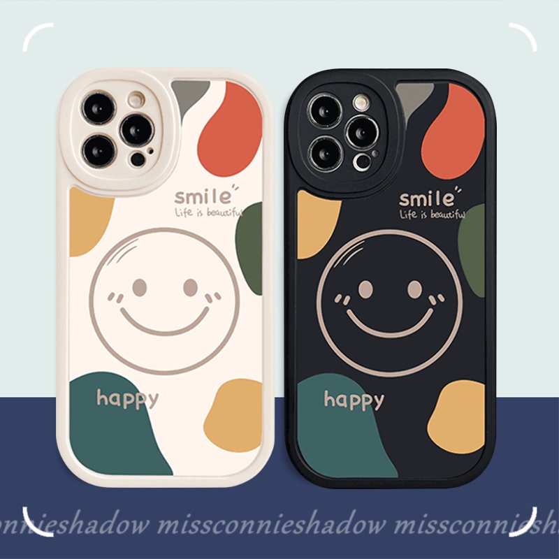 IPHONE Casing Ponsel Pasangan Senyum Bahagia Sederhana Kompatibel Untuk Iphone7 8 6s 6 Plus XR 12 13 11 14 Pro Max XS Max X SE 2020 Kartun Indah Shockproof Soft Tpu Back Cover