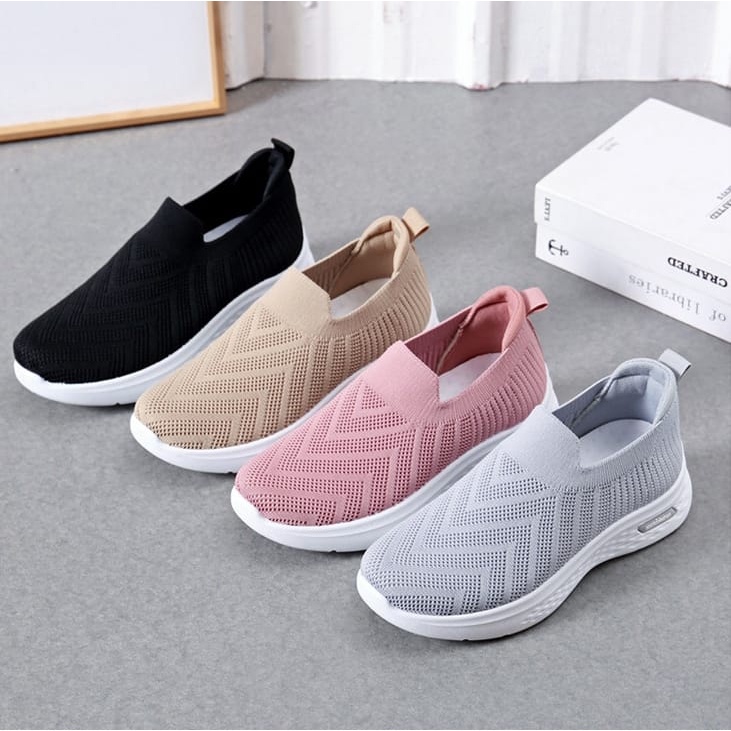 TOPGROSIR LV0293 Sepatu Sporty Slip On Rajut Zig Zag Wanita Import Premium Sepatu Sneakers Perempuan