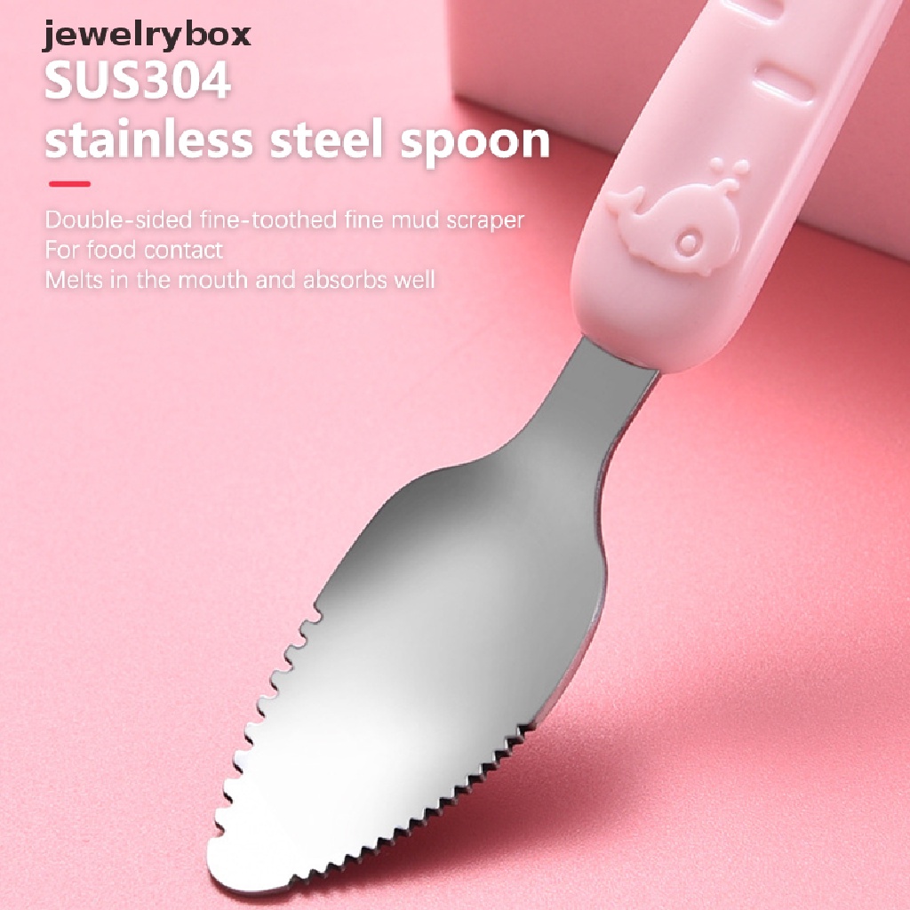 [jewelrybox] Sendok Makan Makanan Bayi Stainless Steel Scraping Silicone Soft Spoon Cutlery Butik