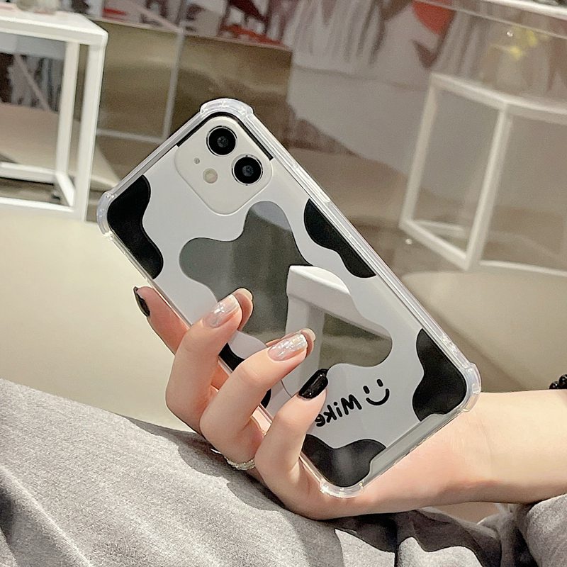 [Anti Jatuh Cermin] Pretty Makeup Silicone Soft Case IPhone 6S 7 8 Plus X XR XS Max IPhone 11 12 13 14 Pro Max 14 Plus 7+8+12 13 mini Wanita Gadis Mike Lucu Motif Sapi