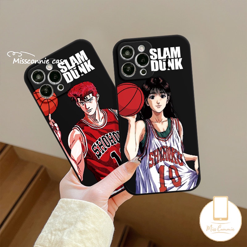 IPHONE Cute Couple Sakuragi Hanamichi Haruko Akagi Phone Case Kompatibel Untuk Iphone7 6S 86 Plus XR 11 14 13 12 Pro Max X XS Max SE 2020 Kartun Anime Slam Dunk Tepi Lurus Soft Cover