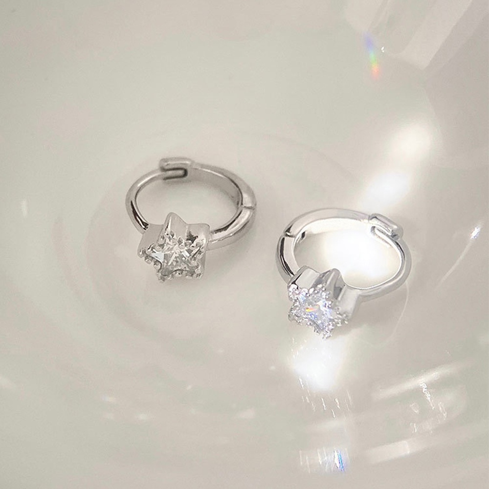 Anting Hoop Bintang Zircon Kecil Warna Emas Silver Untuk Wanita Perhiasan Geometris Huggies Telinga Lucu Sederhana