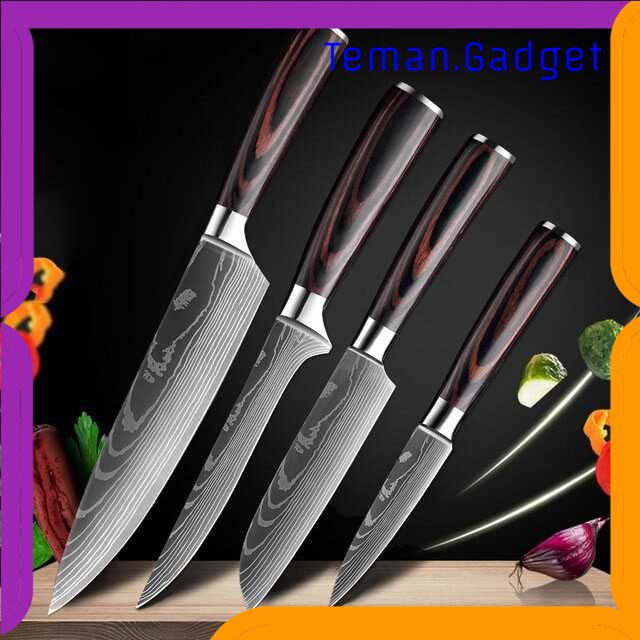 TG -  DPR Xituo Set Pisau Dapur Damascus Pattern Stainless Steel 4 PCS - DL4-A