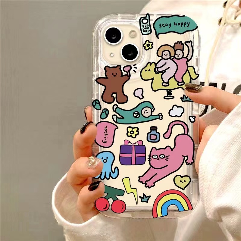 IPHONE Ins Kitten Phone Case Cocok Untuk Iphone11 14 14pro 14plus 13 13mini 13pro 13prm iPhone12 7Plus 8Plus Xr XS 13 12mini Pro Max Empat Sudut Casing Ponsel Transparan Tahan Guncangan