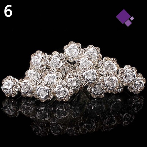 &lt; Naiveblues &gt; 5Pcs Chic Pertunangan Pernikahan Shiny Rhinestone Hair Rose Flower Hairpin