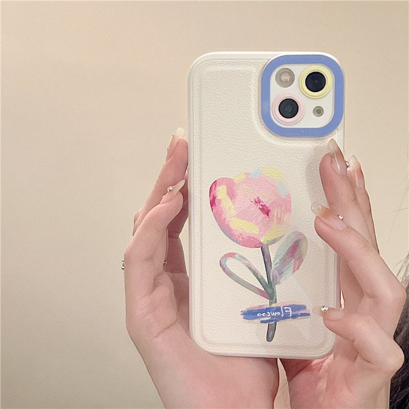 Leather Graffiti Tulip Soft Silicon Case HP iP iPhone 7 8 14 + Plus SE 2020 X XS XR Max 11 12 13 Pro Max New FTD Casing Apple