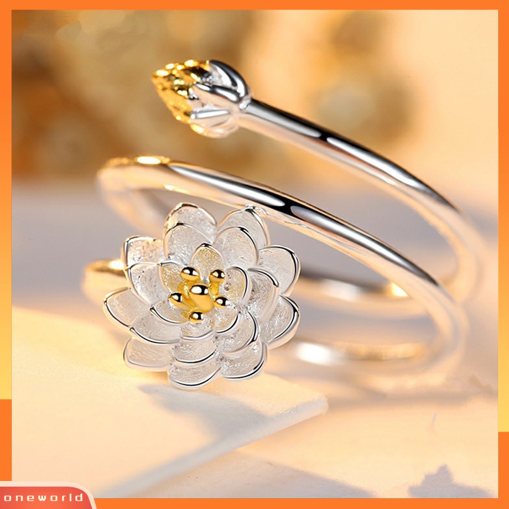 [EONE] Wanita Cincin Indah Halus Double-layer Lotus Shape Opening Adjustable Lady Circlet Gift