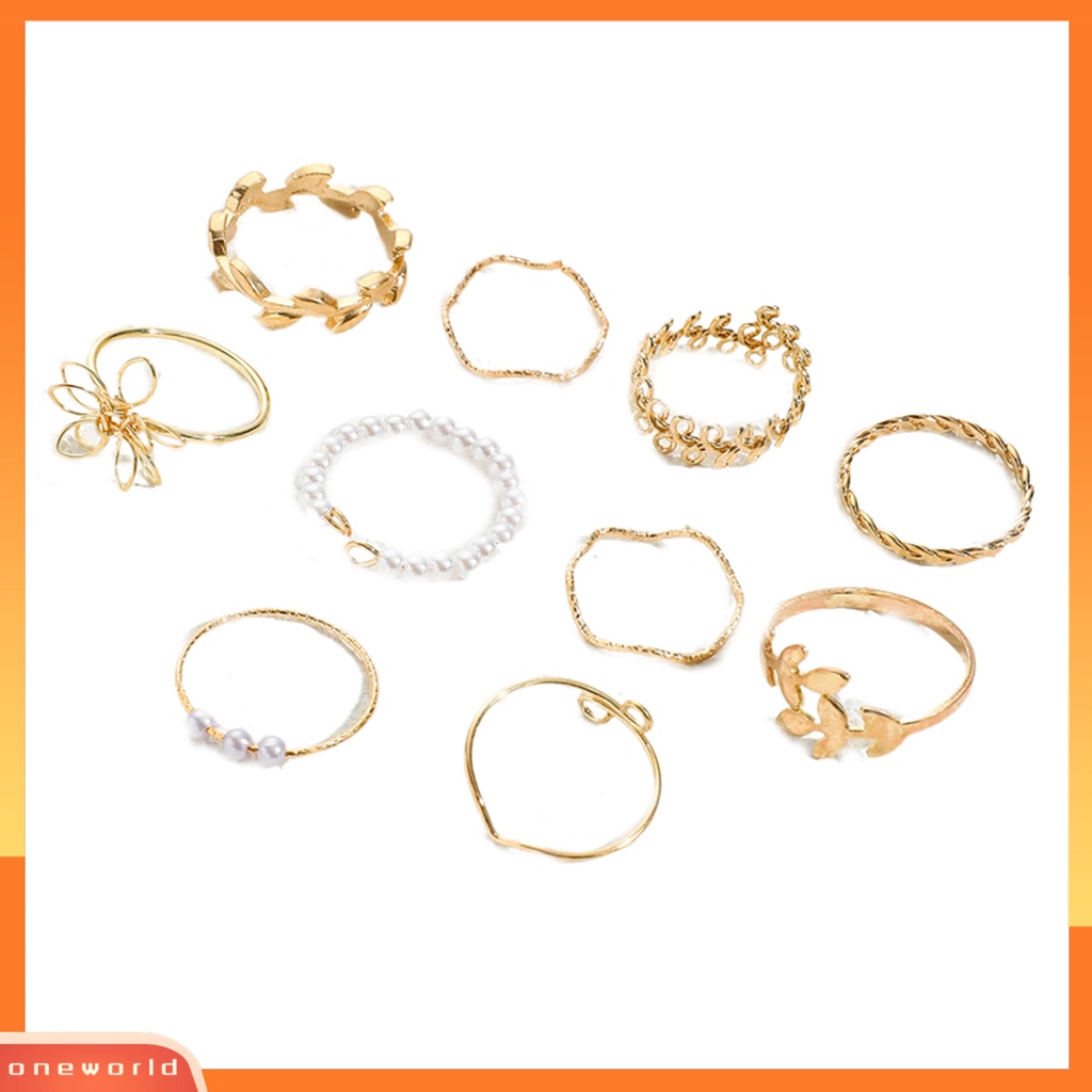 [EONE] 10pcs Cincin Jari Berongga Keluar Bunga Wanita Bohemian Electroplating Knuckle Rings Untuk Pesta