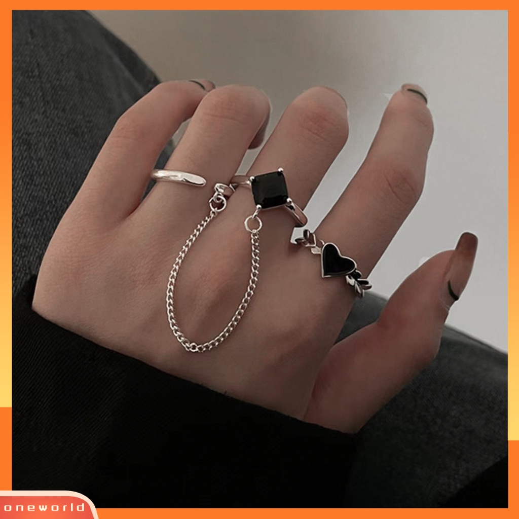 [EONE] 1set Cincin Jari Lady Bentuk Hati Hias Warna Kontras Pembukaan Cincin Adjustable Set Hadiah
