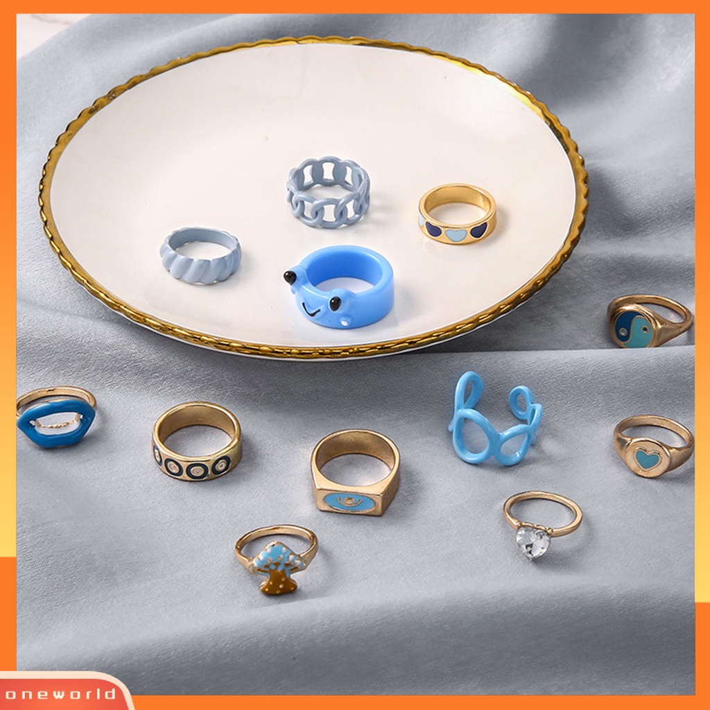 [EONE] 12pcs Cincin Wanita Cantik Serbaguna Ringan Poles Hias Alloy Unisex Open Ring Untuk Pesta