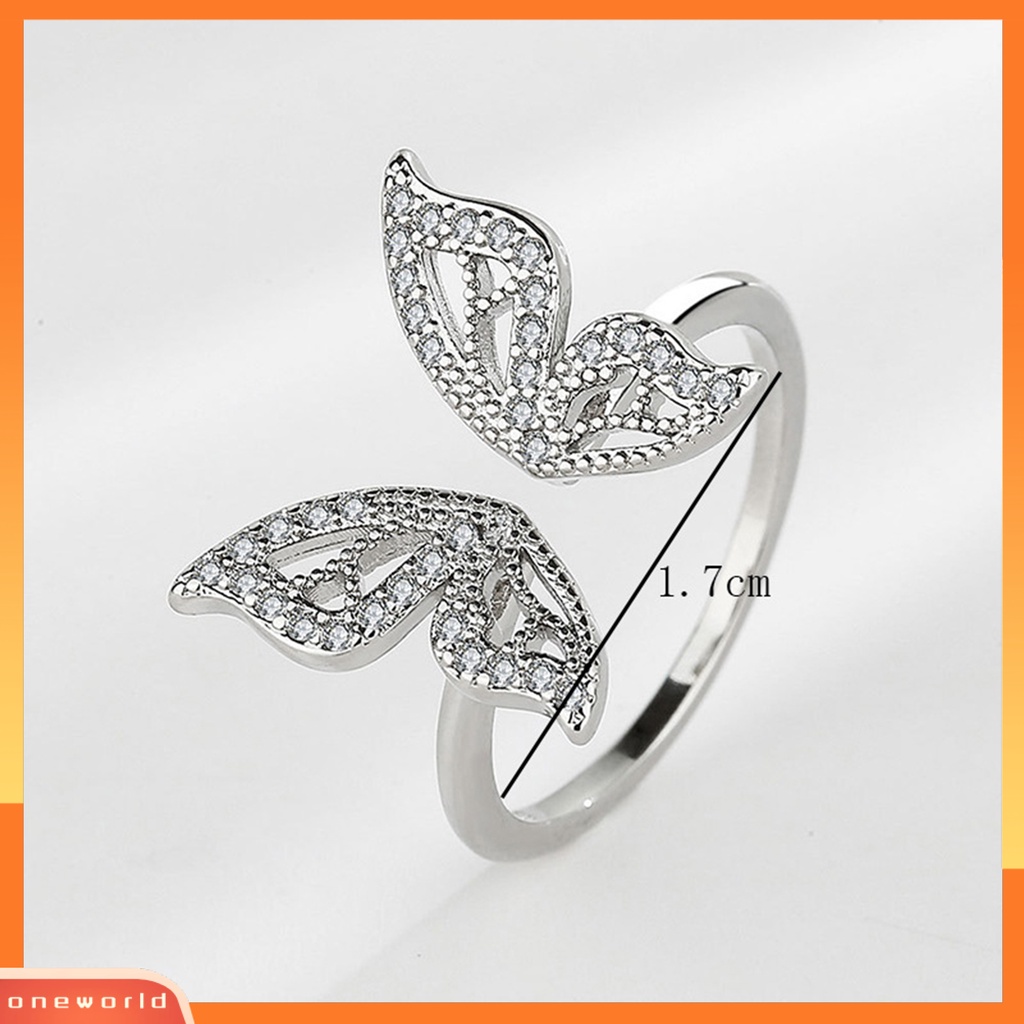 [EONE] Wanita Cincin Geometris Berlian Imitasi Mengkilap Hias Sparkling Adjustable Opening Hias Hadiah Butterfly Knuckle Ring Charm Perhiasan Untuk Pacaran