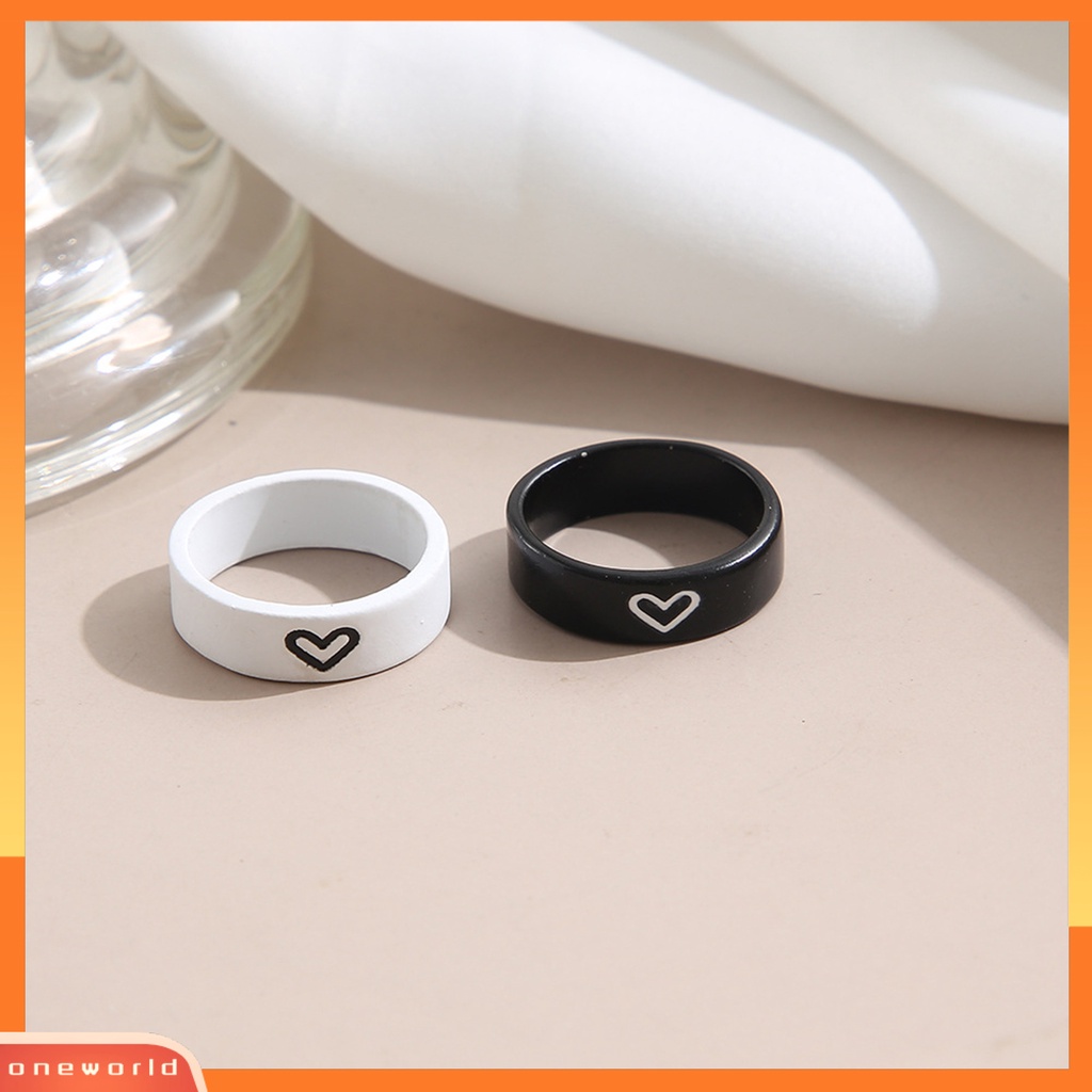 [EONE] 1pasang Cincin Pasangan Warna Kontras Temperamen Hadiah Valentine Teman Baik Lucu Berbentuk Hati Jari Cincin Untuk Anniversary
