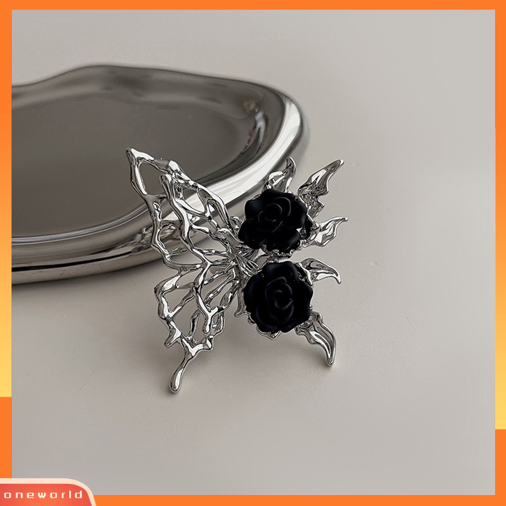 [EONE] Wanita Cincin Berlebihan Pembukaan Gothic Punk Tidak Teratur Hadiah Berlian Imitasi Berongga Kupu-Kupu Hitam Mawar Jari Cincin Fashion Perhiasan