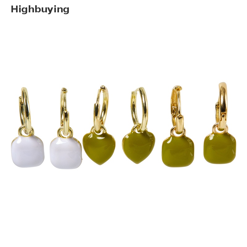 Hbid 1pasang Anting Persegi Hati Perancis Elegan Vintage Wanita Anting Liontin Perhiasan Desain Sederhana Manis Hadiah Glory