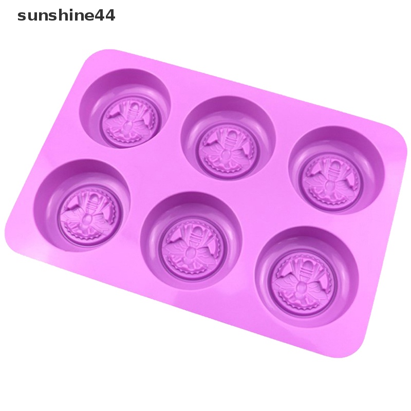 Sunshine 6lubang Bulat Motif Lebah 3D Sabun Cetakan DIY Handmade Silikon Cake Maker ID