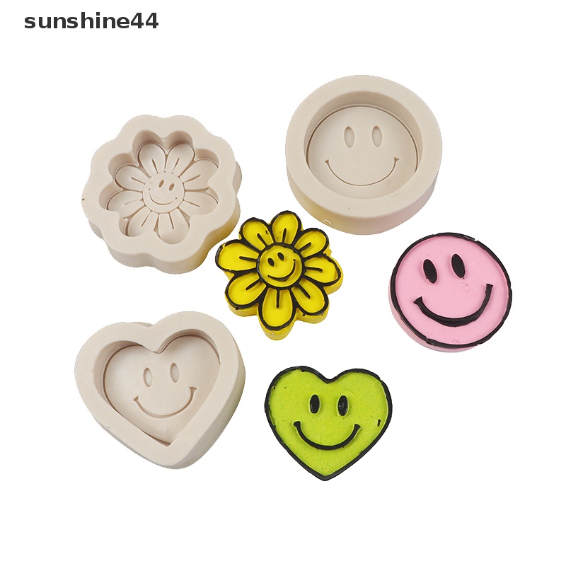 Sunshine Cetakan Coaster Semen Smiley Face Lucu Emoticon Cetakan Silikon Cetakan Kue Sabun ID