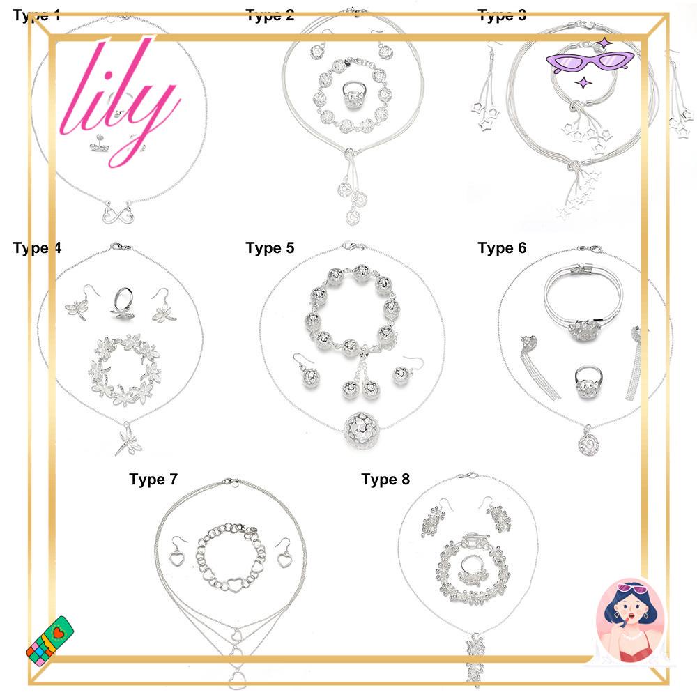 Lily 1set Perhiasan Fashion Kit Indah Capung Hati Bintang Perlengkapan Pernikahan Anting Cincin