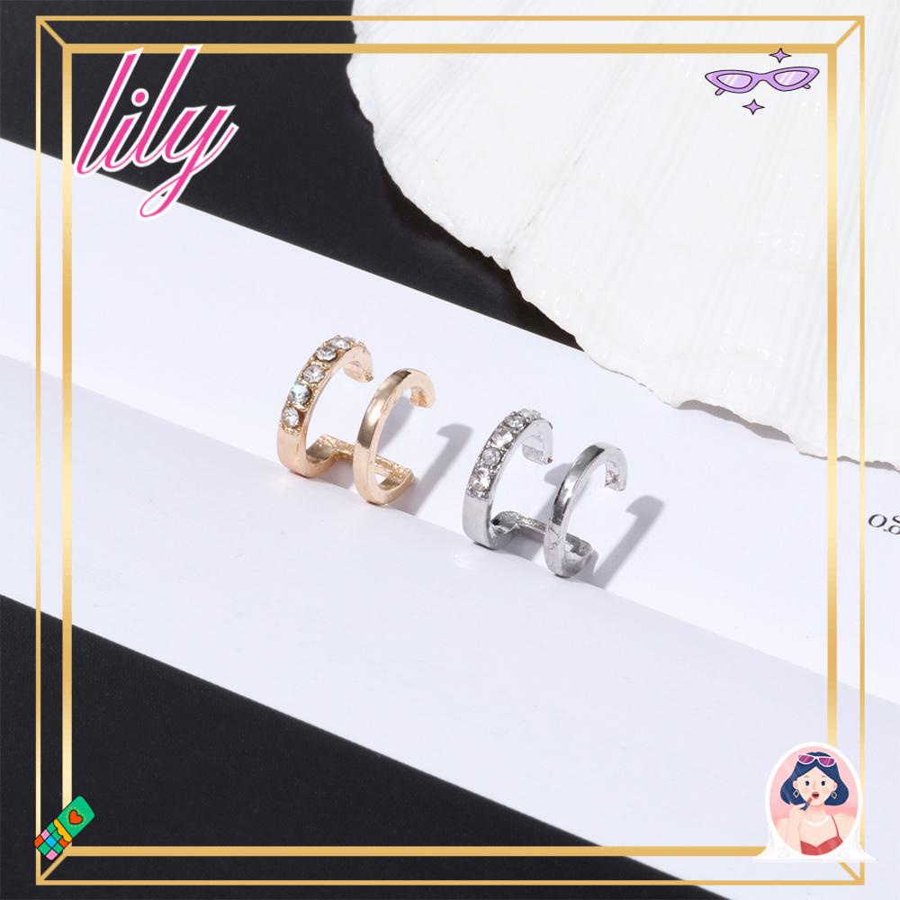 Lily 1/3pcs CZ Cuff Earrings Aksesoris Pesta Tanpa Tindik Double Band Ear Cuff