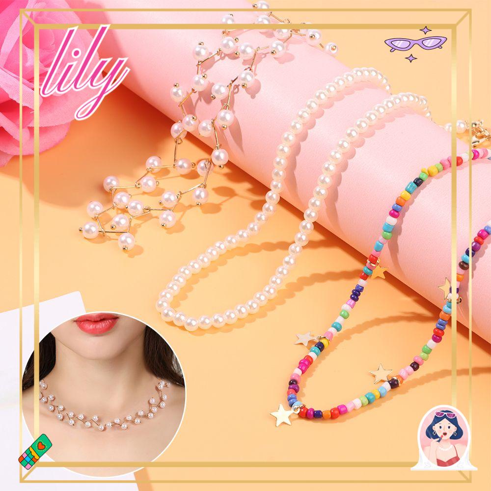 Lily Beads Kalung Untuk Gadis Wanita Goth Golden Pearl Choker