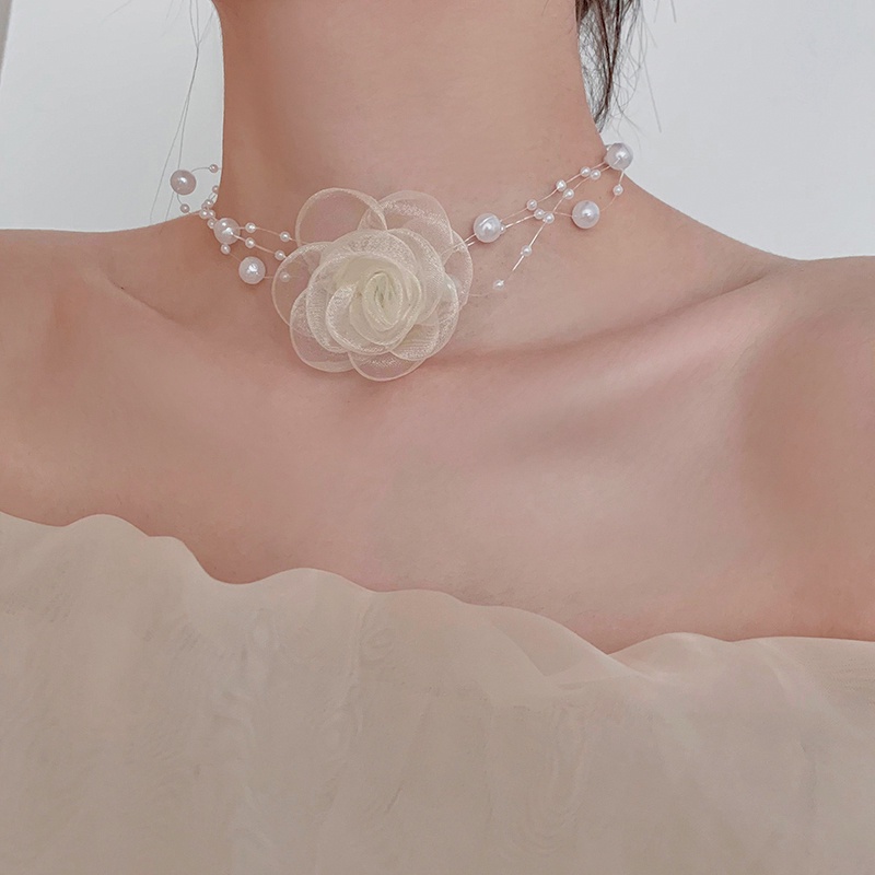 Kalung Choker Mutiara Kasa Renda Phantom Bunga Necklaces Untuk Wanita Fashion Perhiasan Aksesoris