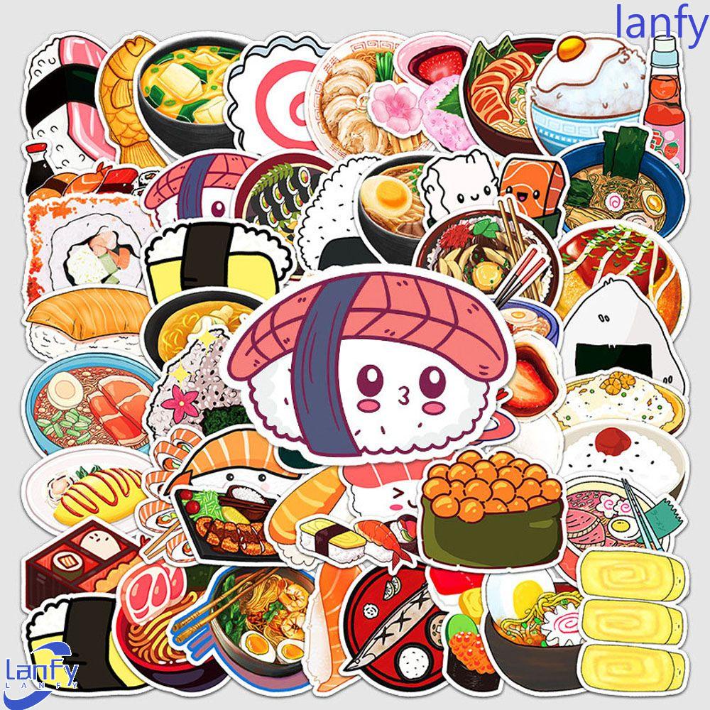 Lanfy Kartun Makanan Stiker Tahan Air 50 Pcs DIY Klasik Anime Gitar Motor Sekolah Kantor Perlengkapan Koper Skateboard Animel Stiker