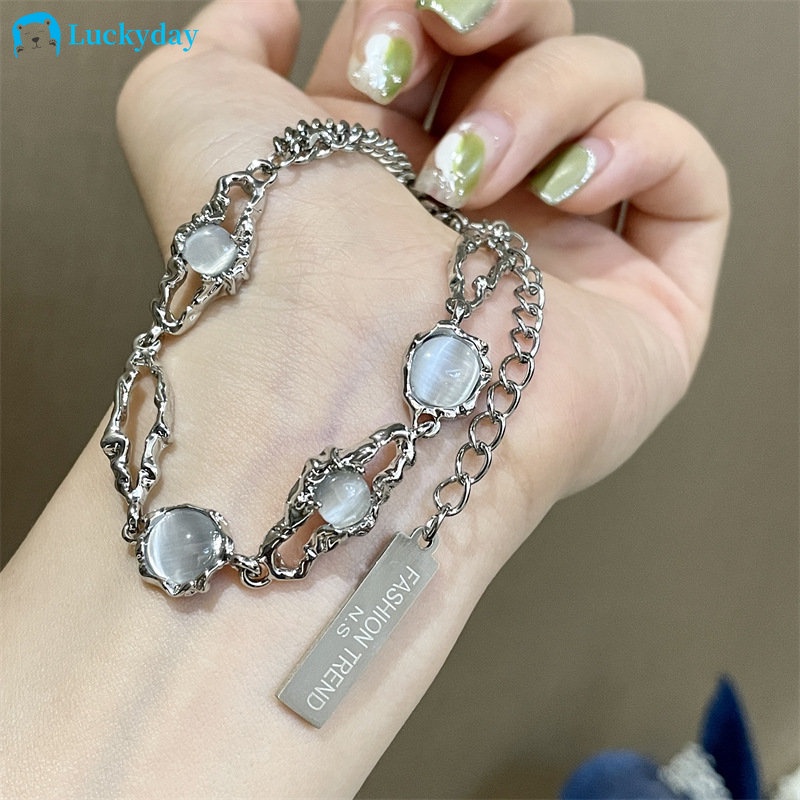 Yeezii Hip Hop MoonStone Gelang Untuk Wanita Splice Rantai Perak Gelang Untuk Aksesoris Pria Perhiasan