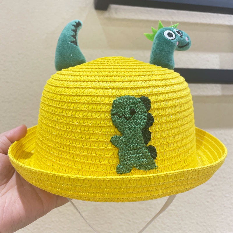 Topi Jerami Anak-Anak Lucu Pelindung Matahari Dan Tabir Surya Bayi Dinosaurus Kartun Fisherman Hat