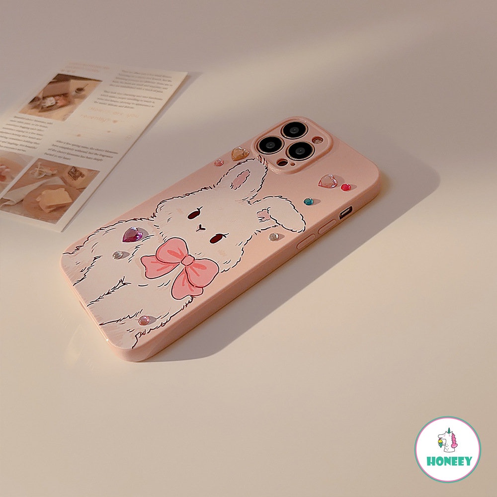 IPHONE Pink Berlian Imitasi Dasi Kupu-Kupu Kelinci DIY Phone Case Untuk Iphone14 13 12 11 Pro Max X XR XSMAX 78 14 Plus Case Kartun Lucu Gadis Manis Soft Cover