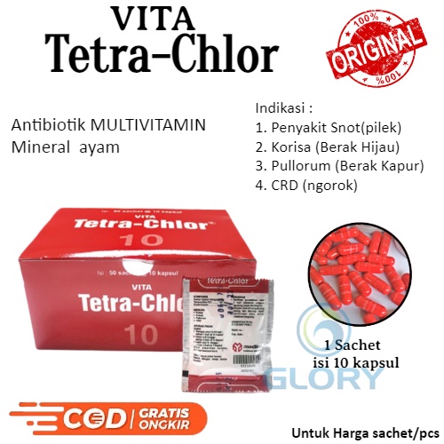 Vita Tetra Chlor - Obat Tetraclor Kemasan 1 Sachet Isi 10 Kapsul /Obat Penyakit Ayam Seperti Ngorok 