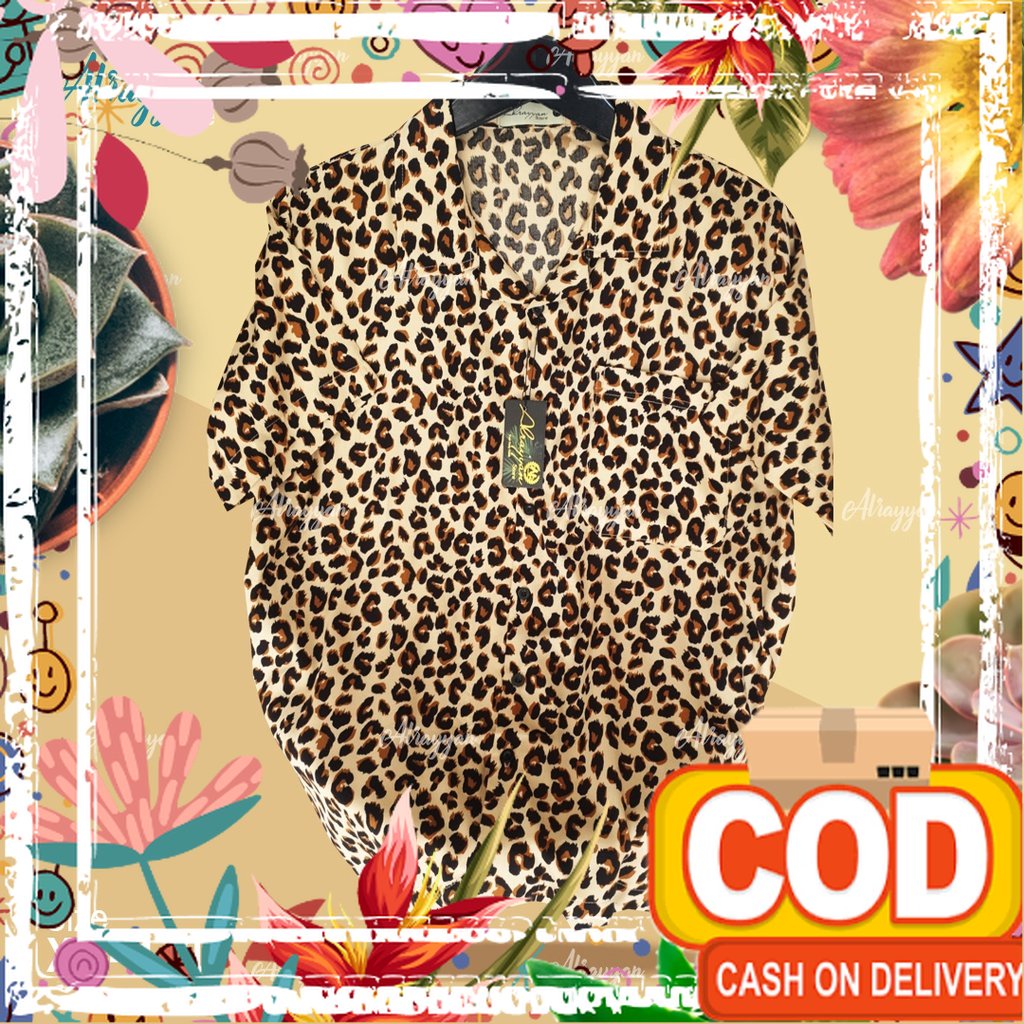 Alrayyan Store - Baju Kemeja Pantai Hawaiian Lengan Pendek Pria Wanita Motif Leopard/ tebel pol