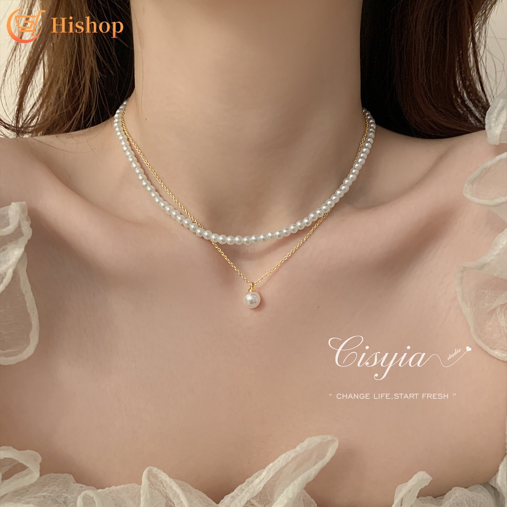 Korea Double Layer Pearl Necklace Kalung Liontin Emas Untuk Aksesoris Perhiasan Fashion Wanita