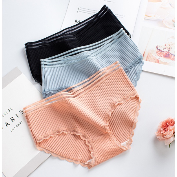 Celana Dalam . Korea UW1 3D KATUN COTTON PREMIUM Wanita Underwear CD Adem Lembut Sutra Kolor Mid Wai